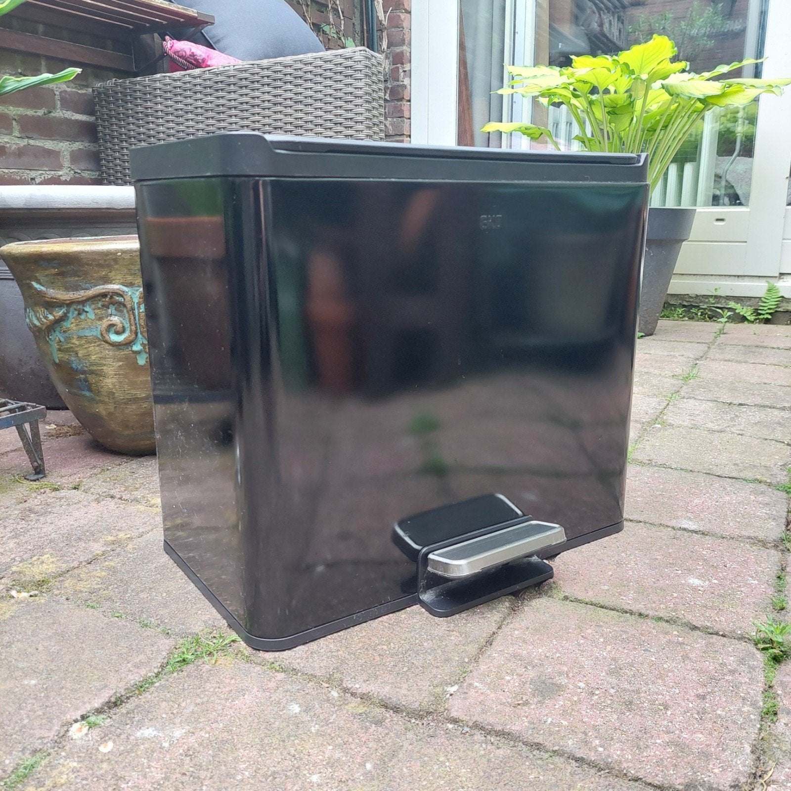 EKO prullenbak met 2 vakken en pedaal - Zwart/Groen, Huis en Inrichting, Woonaccessoires | Prullenbakken, Ophalen, Kunststof, Gebruikt