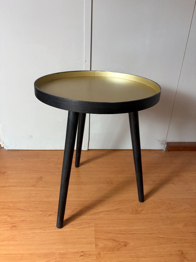Rond bijzettafeltje zwart met goud, Huis en Inrichting, Tafels | Bijzettafels, 45 tot 60 cm, Minder dan 55 cm, Gebruikt, Rond