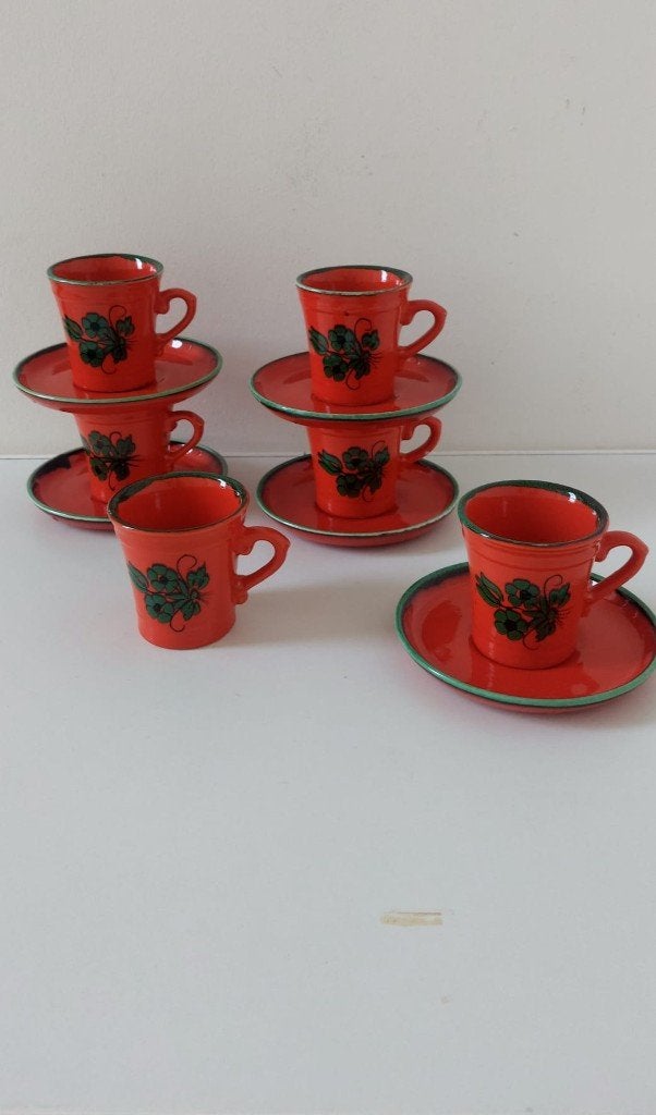 6 Vintage koffie kop schotel Jaren 70 West Germany keramiek, Huis en Inrichting, Keuken | Servies, Eu, Overige merken, Eu, Keramiek