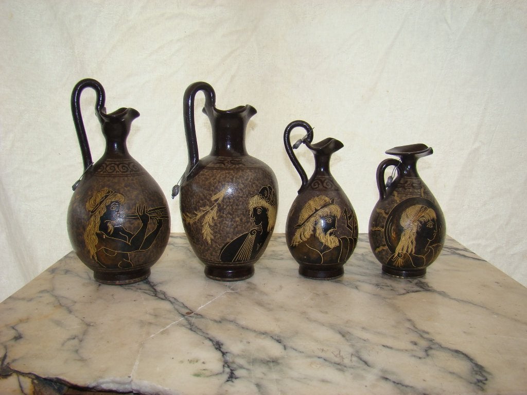 Set van 4 antieke Griekse stijl vazen, Gebruikt, Bruin, Met patroon/structuur, Ophalen of Verzenden