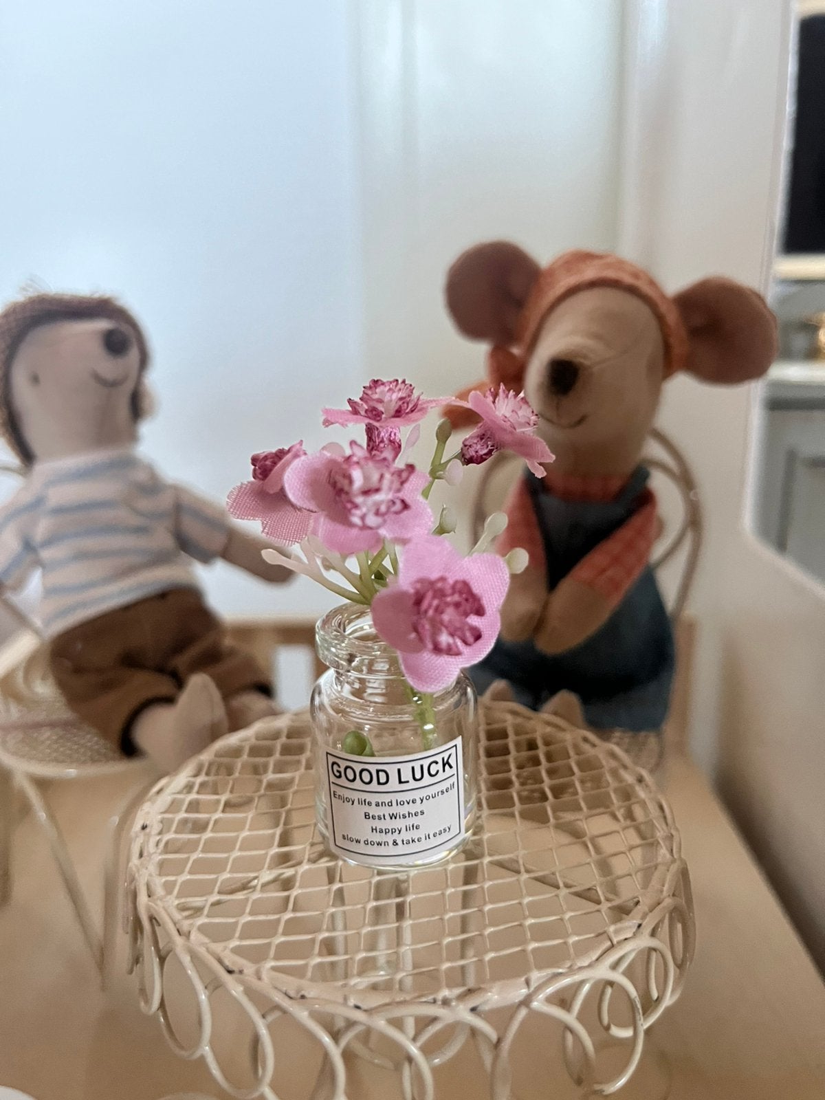 Bloemenvaas glas stoffen bloem incl verzenden, Ophalen, Nieuw