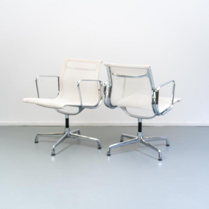 6x Vitra EA 107 Wit Netweave - Chroom, Niet ingevuld, Wit, Niet ingevuld, Ophalen of Verzenden