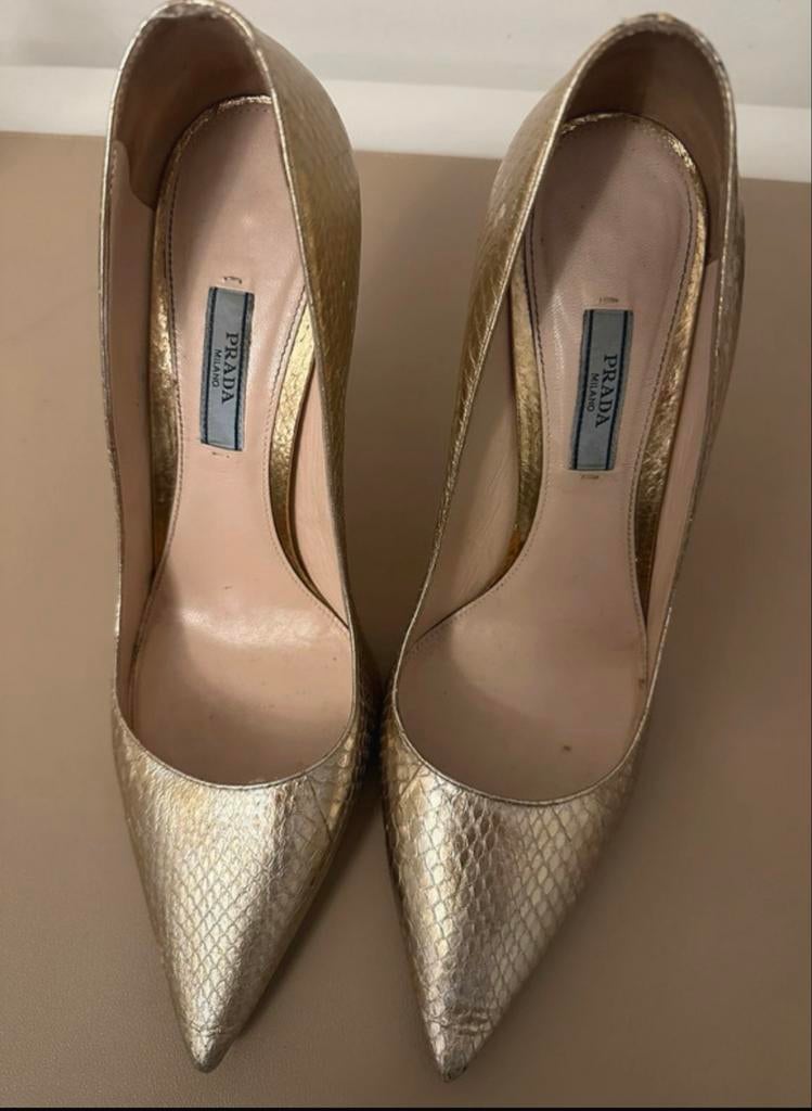 Prada Gouden Pumps - Maat 40, Ophalen of Verzenden, Gedragen, Overige kleuren, Pumps