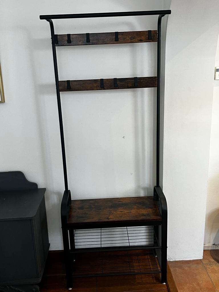 Staande Kapstok met Bankje en Schoenenrek - Industrieel Desi, Huis en Inrichting, Woonaccessoires | Kapstokken, Ophalen, Gebruikt