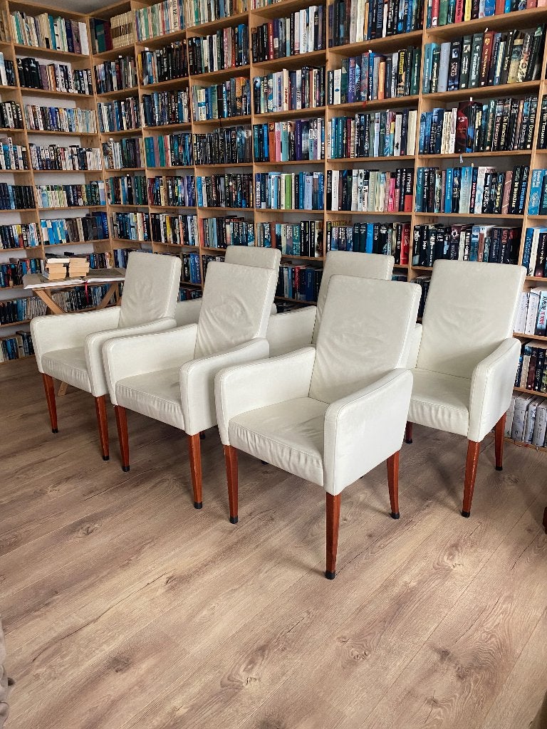 6 wit leren kuipstoelen, Huis en Inrichting, Stoelen, Ophalen, Gebruikt, Wit, Vijf, Zes of meer stoelen