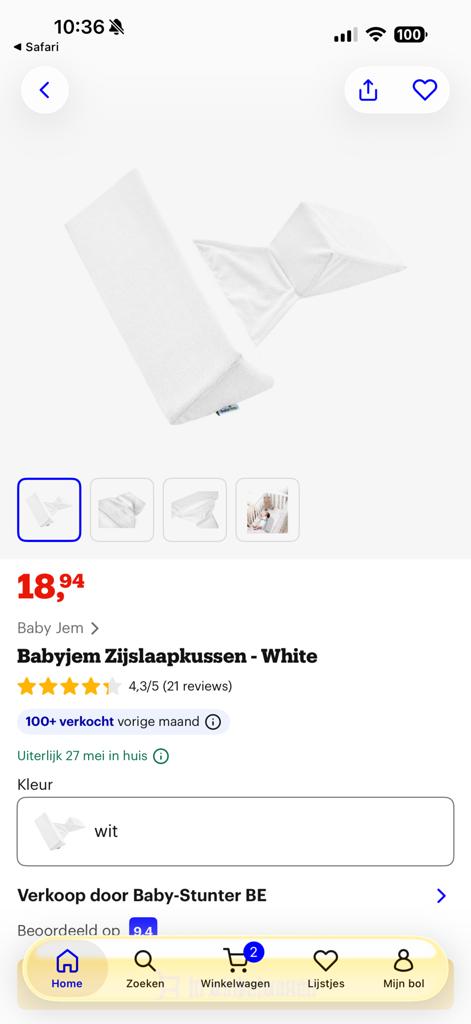Babyjem ZijSlaapkussen - Wit, Ophalen of Verzenden, Zo goed als nieuw, Overige typen