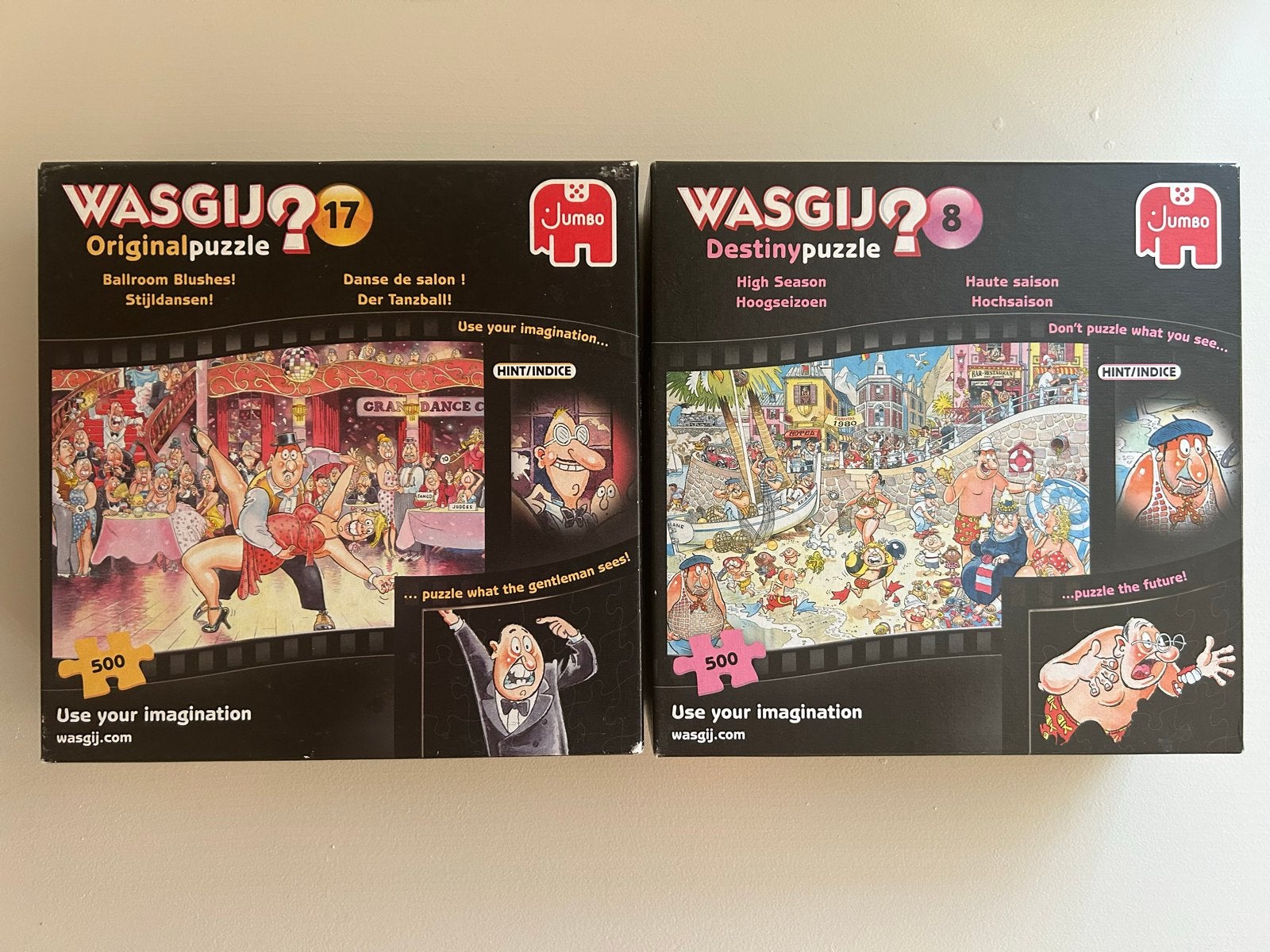 2 Wasgij puzzels van 500 stukjes, Ophalen of Verzenden, 500 t/m 1500 stukjes, Gebruikt, Legpuzzel