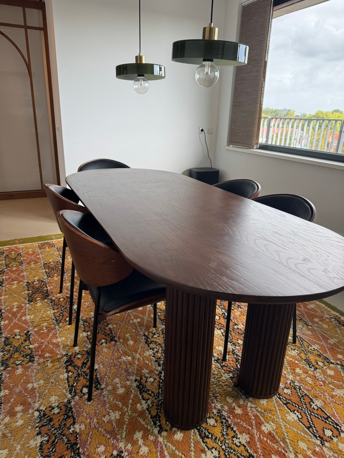 Eettafelset: Ovale Tafel (220x90x76 cm) met 5 Stoelen, Huis en Inrichting, Ophalen, Gebruikt, 200 cm of meer, 50 tot 100 cm