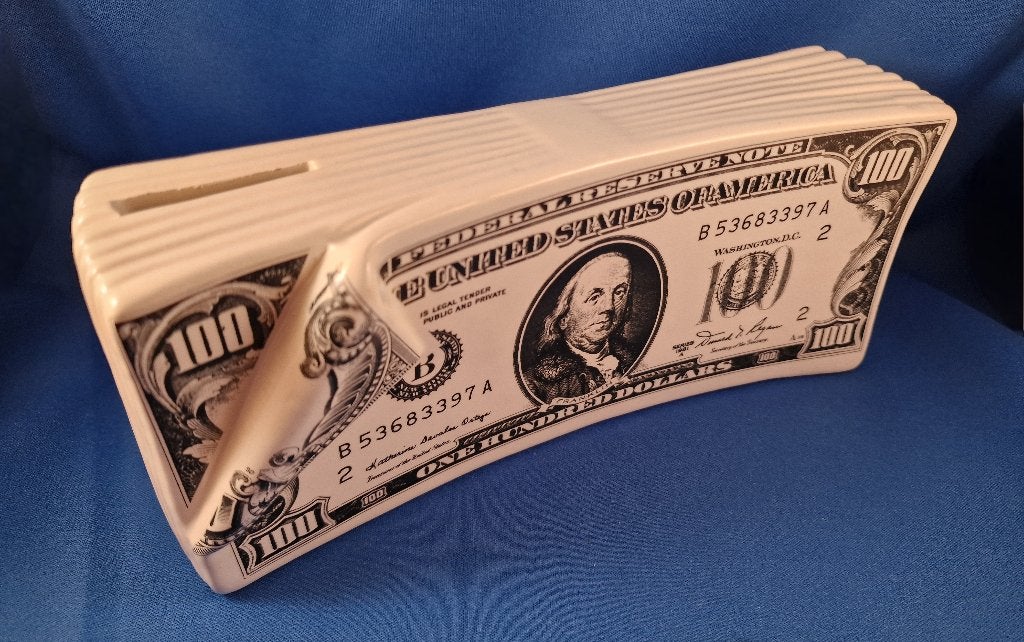 Spaarpot porselein USA $100., Ophalen of Verzenden, Zo goed als nieuw, Steen, Aardewerk of Keramiek, Overige thema's