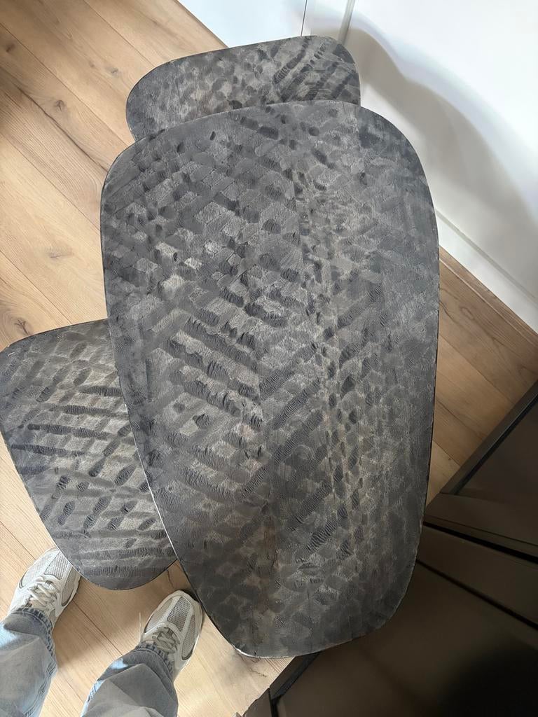 Set van 3 salontafels van mango hout, Huis en Inrichting, Tafels | Salontafels, Gebruikt, Metaal, Overige vormen, Minder dan 50 cm