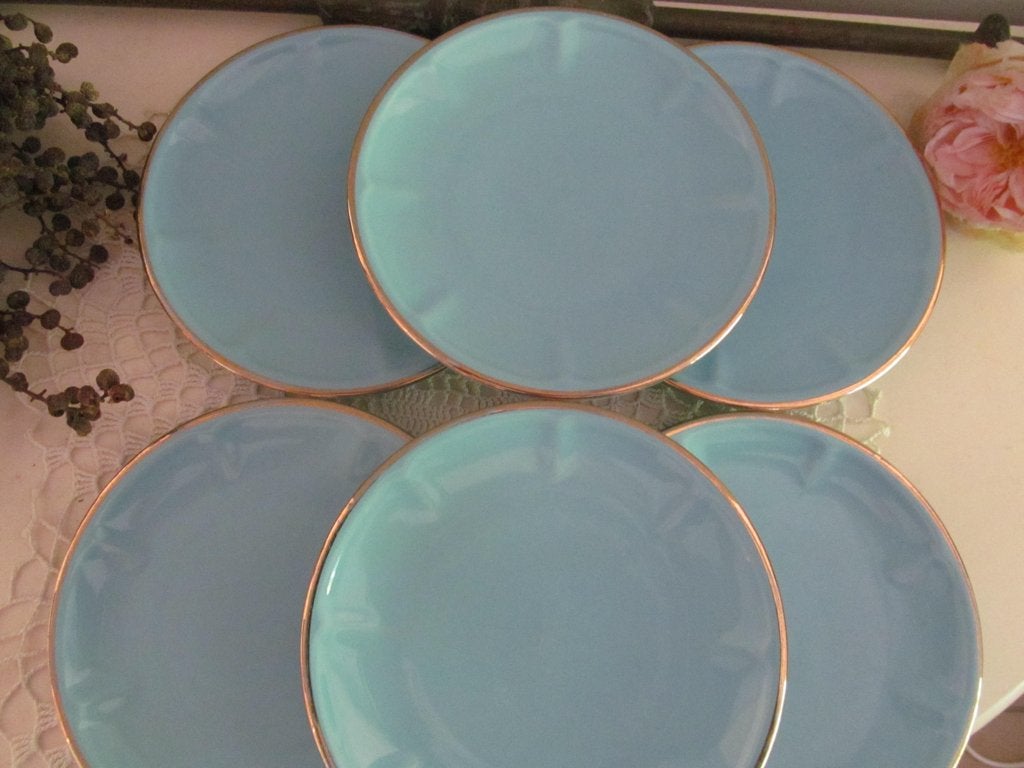 6 Frans de Rover Porselein Blauw Goudkl Rand  Gebaks Borden, Huis en Inrichting, Keuken | Servies, Overige merken, Ophalen of Verzenden