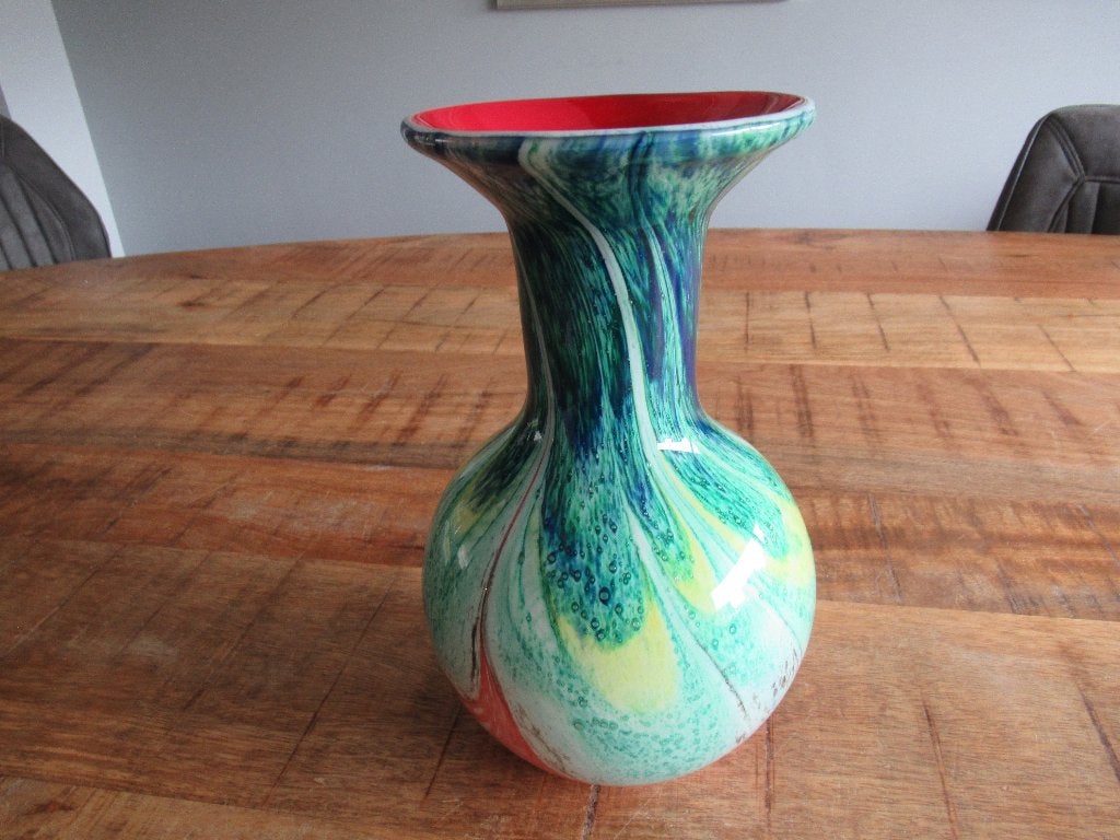 Zware weelderige kleuren Art Glas Glazen vaas 26 cm, Ophalen of Verzenden