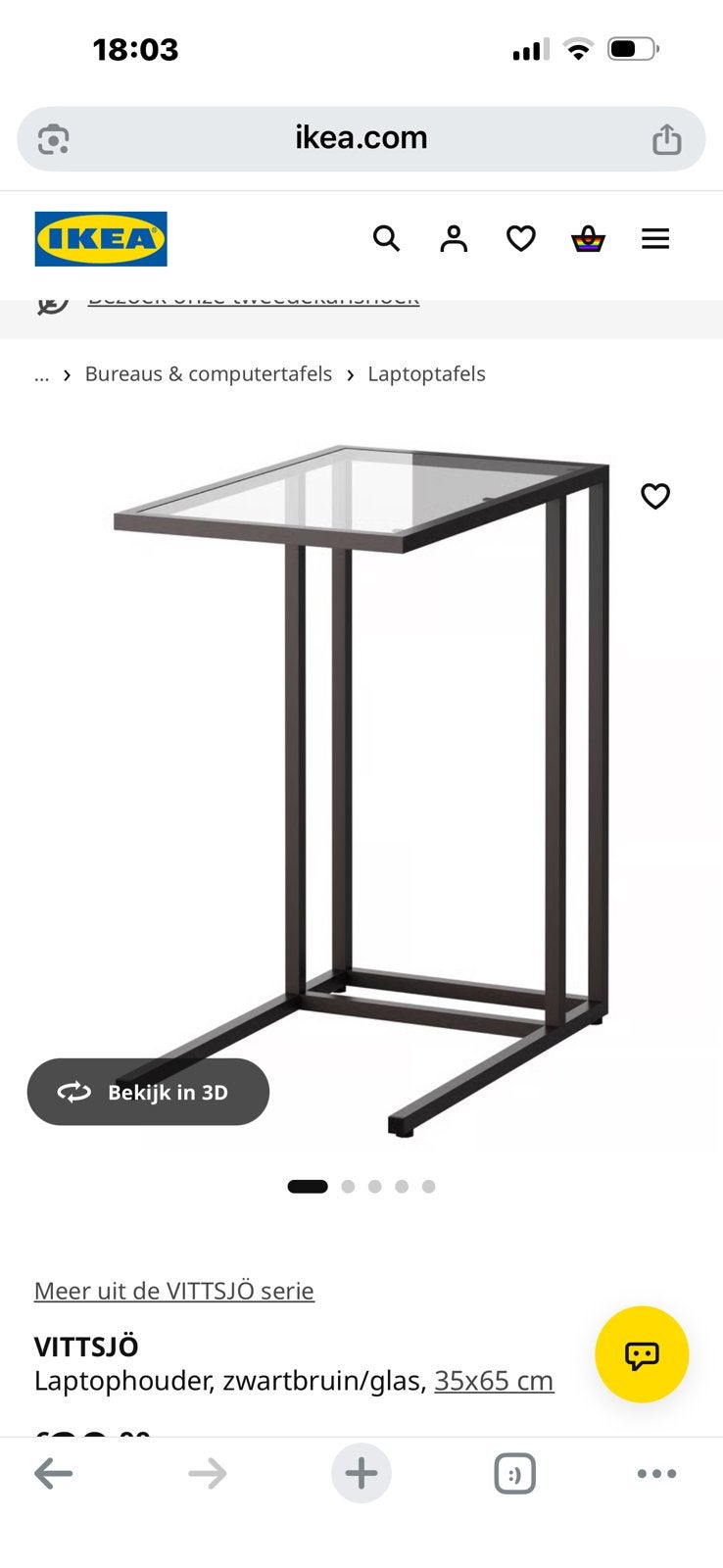 Laptoptafel/ bijzettafel, Ophalen, Minder dan 55 cm, 60 cm of meer, Rechthoekig
