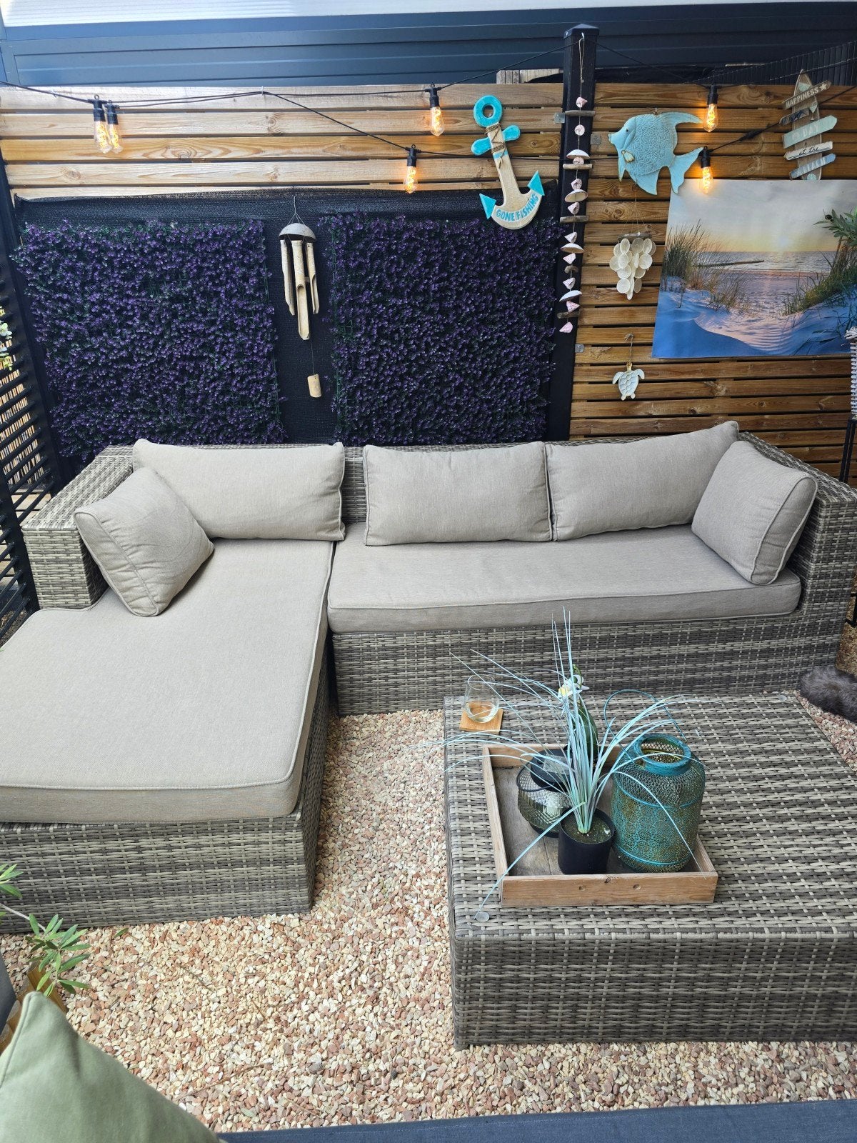 lounge set compleet met glasplaat, Tuin en Terras, Ophalen of Verzenden, Zo goed als nieuw, Wicker
