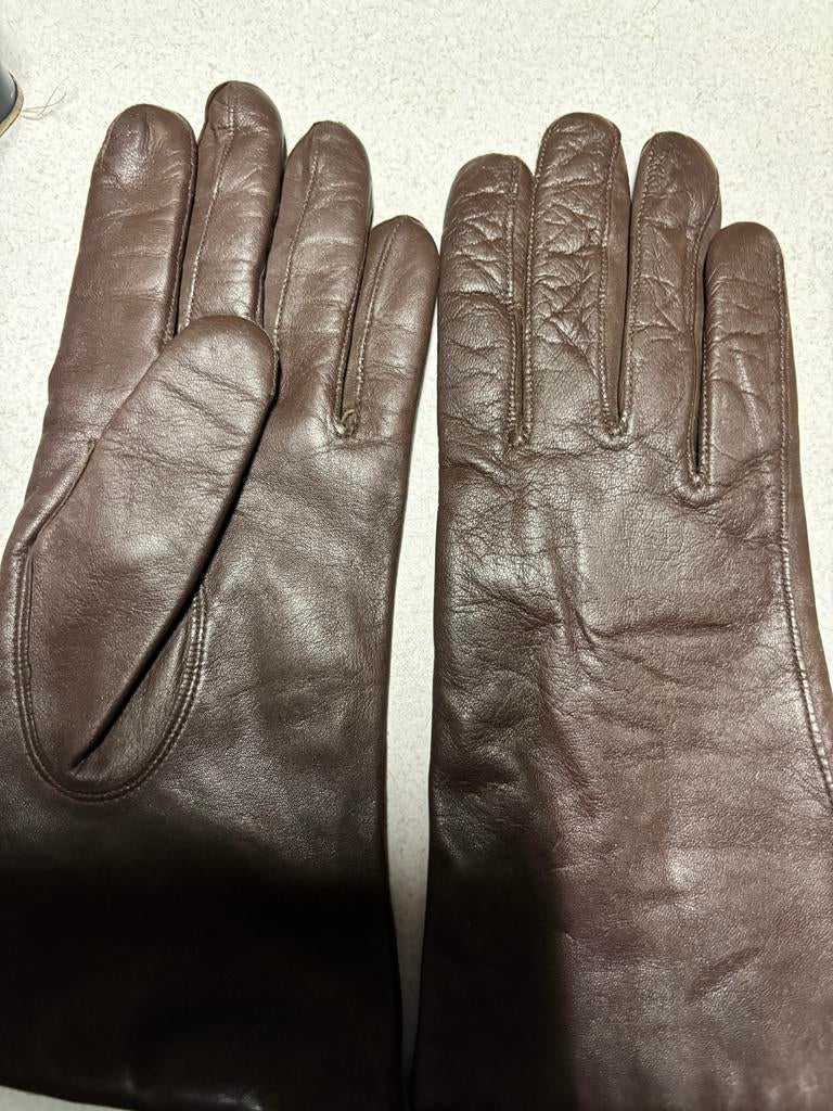 Bruine Leren Handschoenen, Ophalen, Zo goed als nieuw, Maat 38/40 (M), Handschoenen
