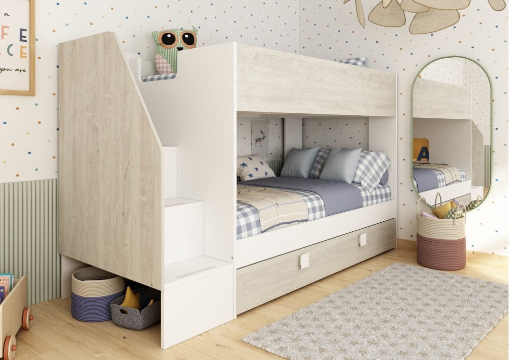 Easy stapelbed met slaaplade - 90x190/200 - Wit/cascina, Niet ingevuld, Niet ingevuld, Niet ingevuld