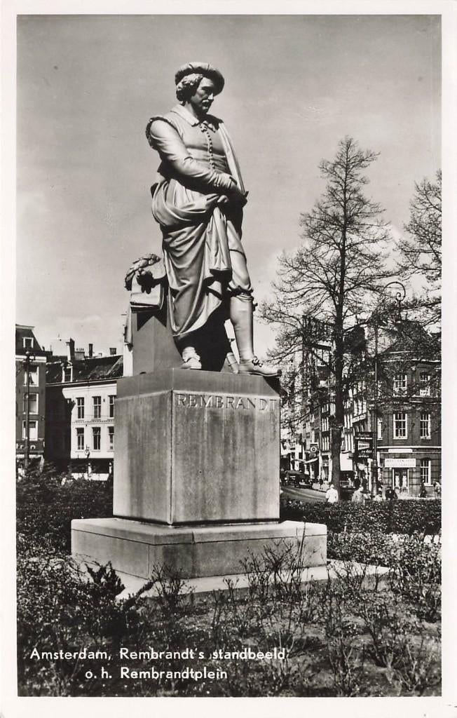 Amsterdam, Rembrandt's standbeeld o/h Rembrandtplein, Ophalen of Verzenden, 1940 tot 1960, Ongelopen, Noord-Holland