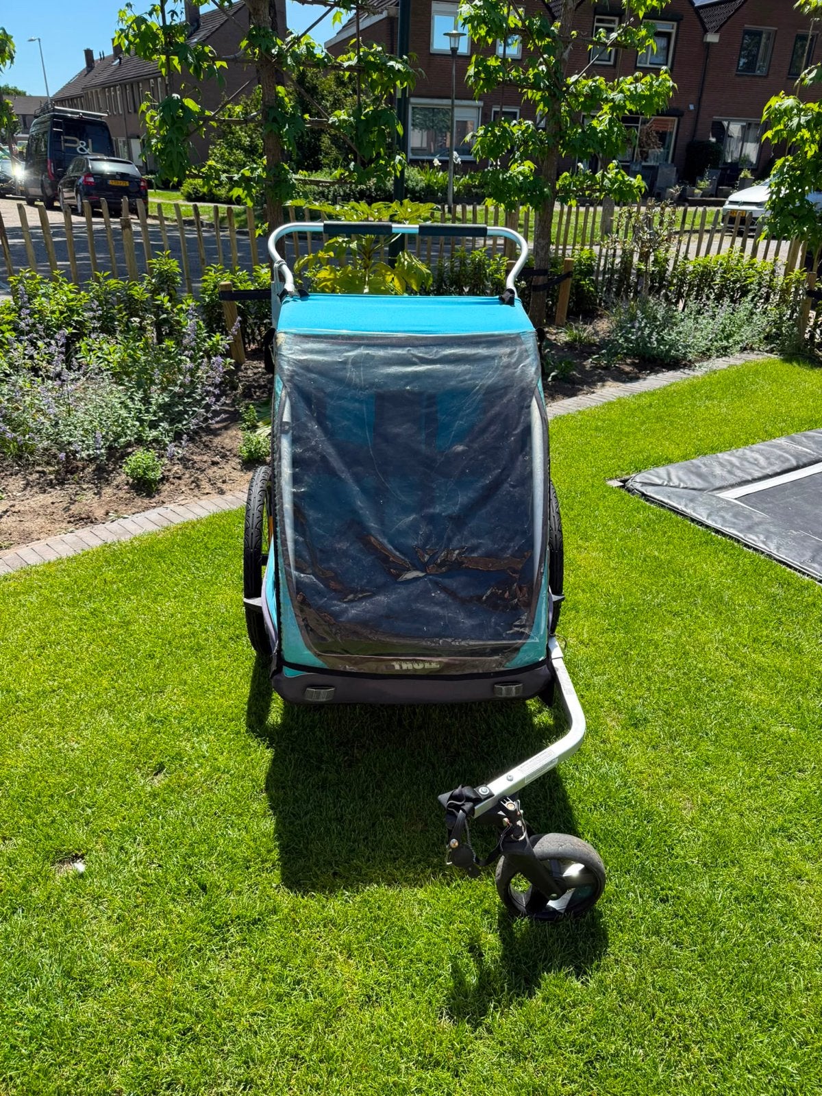 Thule Coaster XT Kinderkar/Fietskar - Blauw, Fietsen en Brommers, Fietsaccessoires | Aanhangers en Karren, Ophalen, Gebruikt, Opvouwbaar