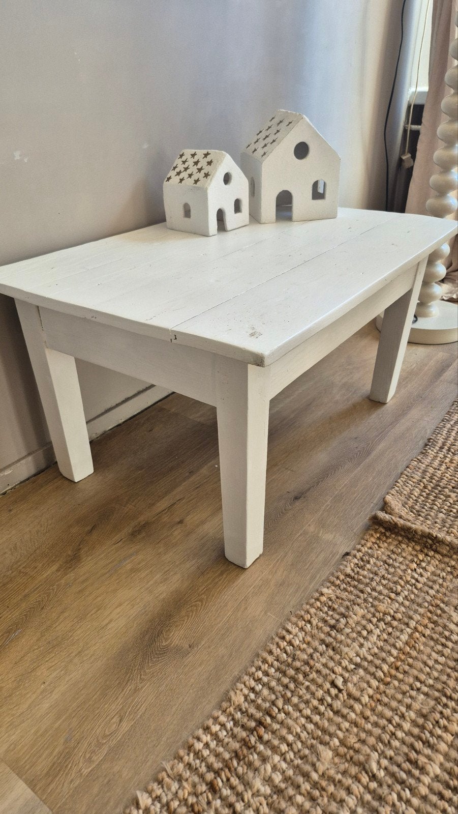 Brocante bijzettafel / salontafel wit hout, Ophalen, Minder dan 50 cm, Gebruikt, 50 tot 100 cm