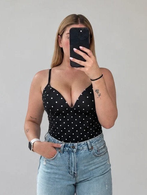 H.Nathalie Invisible v-neck body polka dot zwart, Maat 38/40 (M), Zwart, Nieuw, Ophalen of Verzenden