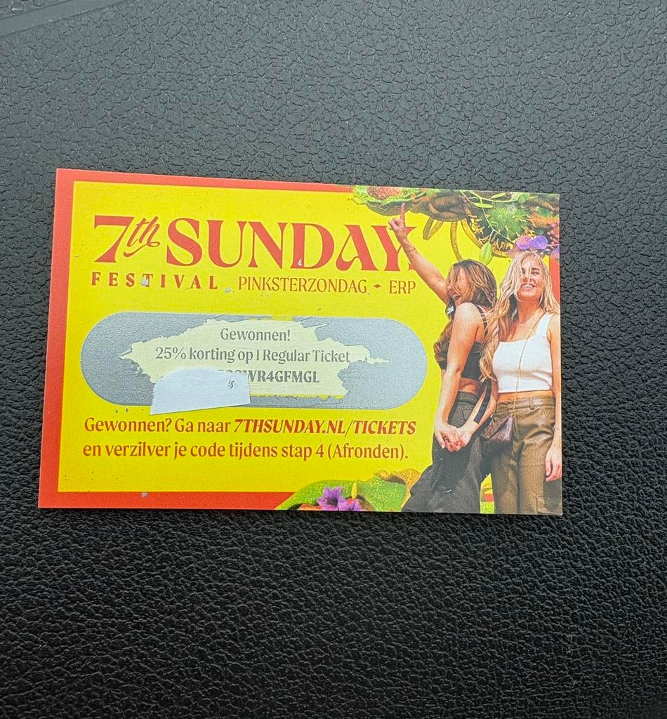 Kortingscode Kaartje ticket 7th sunday, Tickets en Kaartjes, Eén persoon, Kortingsbon