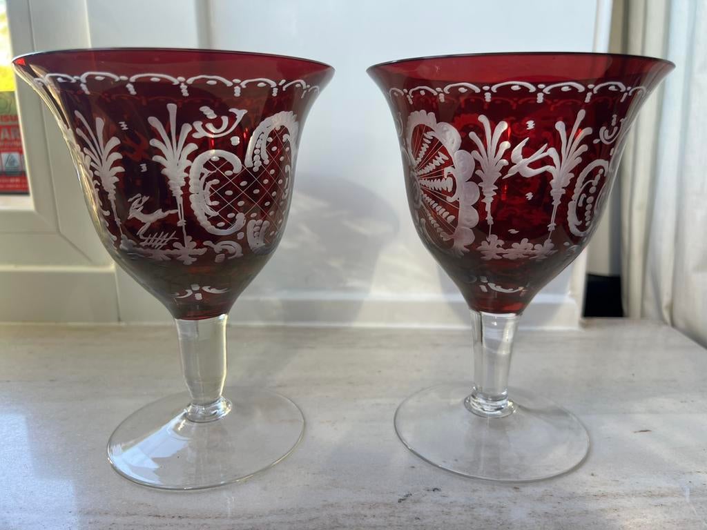 Vintage Boheems kristal grote coupes glazen 17,5 hg 12,5 dia, Ophalen of Verzenden