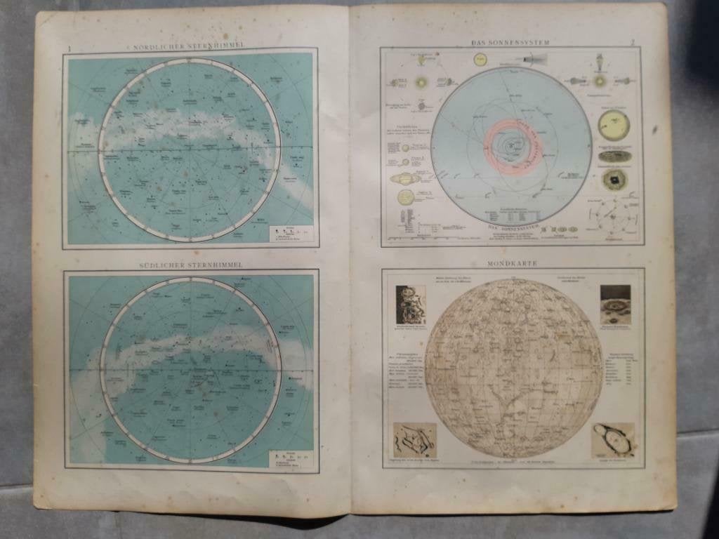 001-002/Kaart sterrenhemel - Maan - zonnesysteem uit 1899, Ophalen of Verzenden