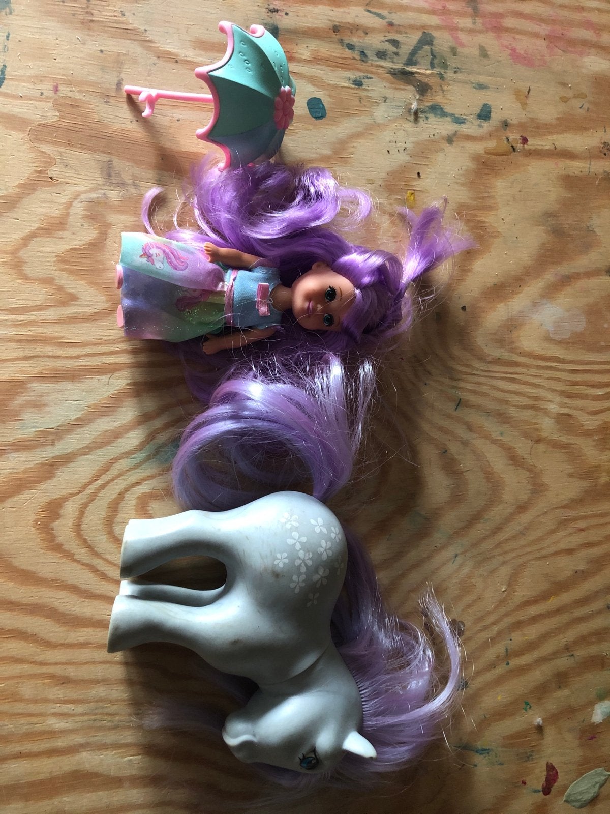 Vintage My Little Pony en pop met paars haar, Ophalen of Verzenden, Gebruikt, Overige typen