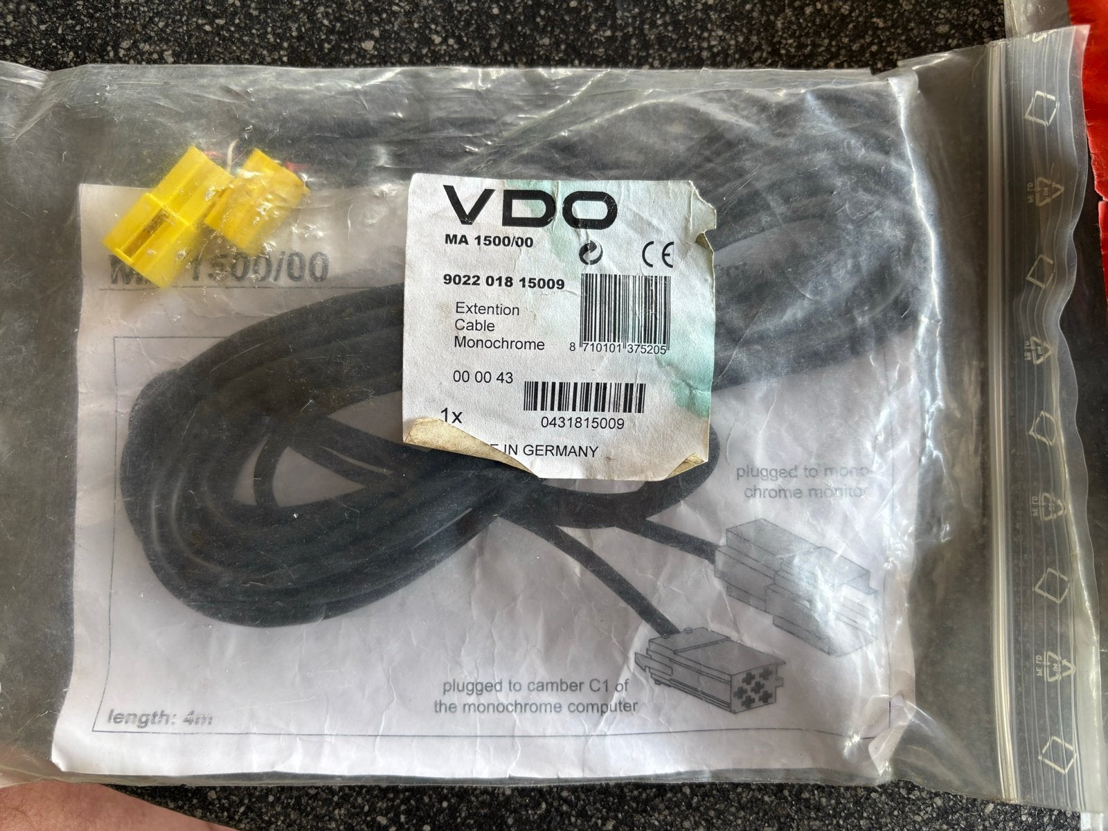 VDO Verlengingskabel Monochrome Computer (4m), Auto-onderdelen, Ophalen of Verzenden, Nieuw, Universele onderdelen