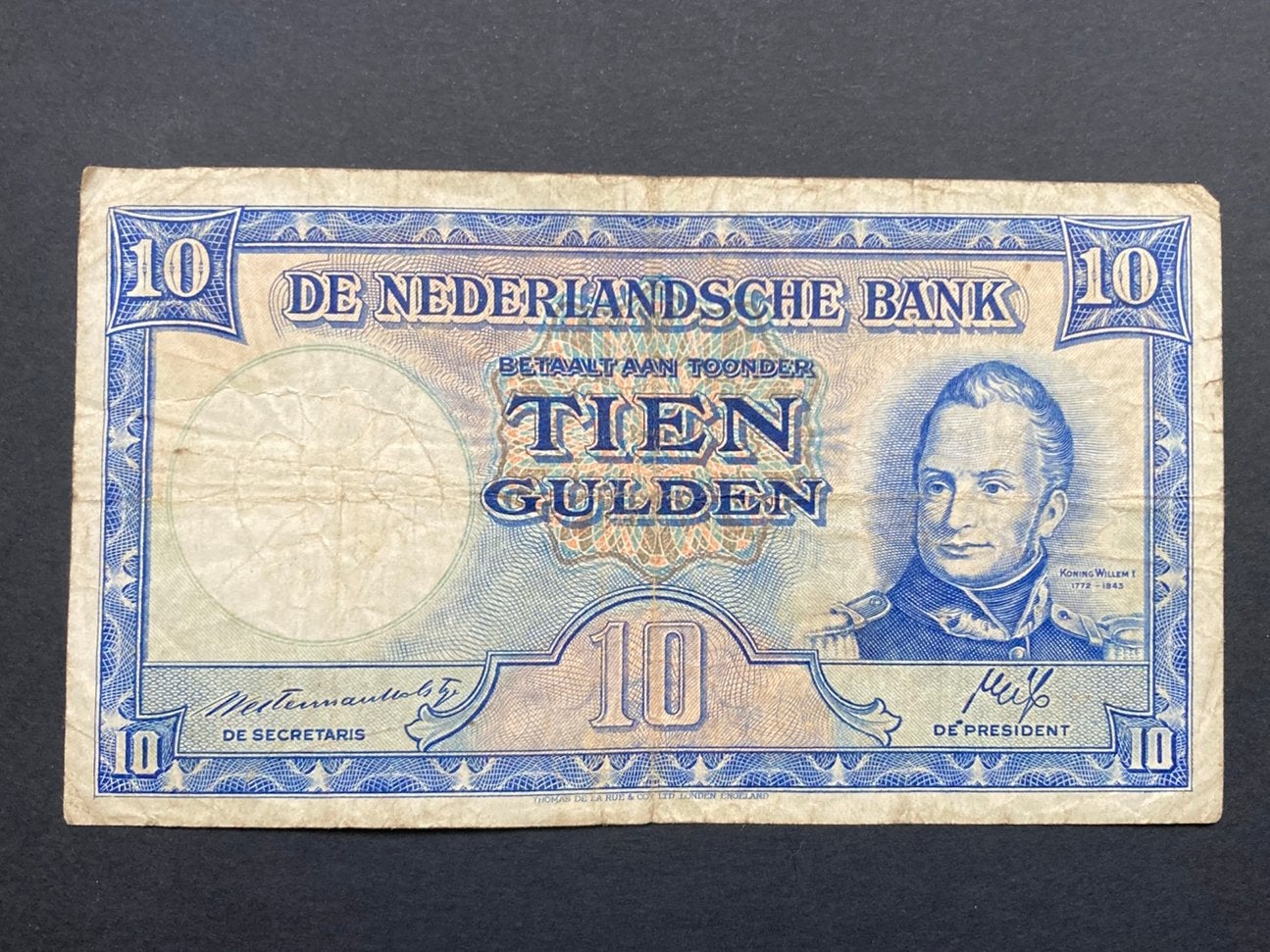 10 gulden 1945 Willem I Staatsmijnen, Postzegels en Munten, Bankbiljetten | Nederland, Ophalen of Verzenden, 10 gulden, Los biljet