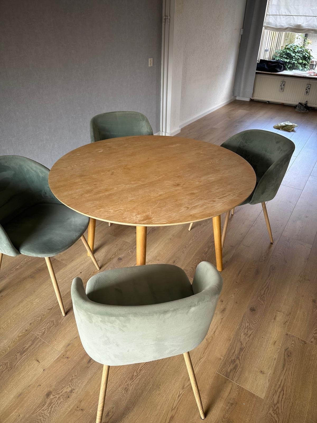 Ronde eettafel (120cm) met 4 stoelen, Huis en Inrichting, Ophalen, Gebruikt, 100 tot 150 cm, Rond