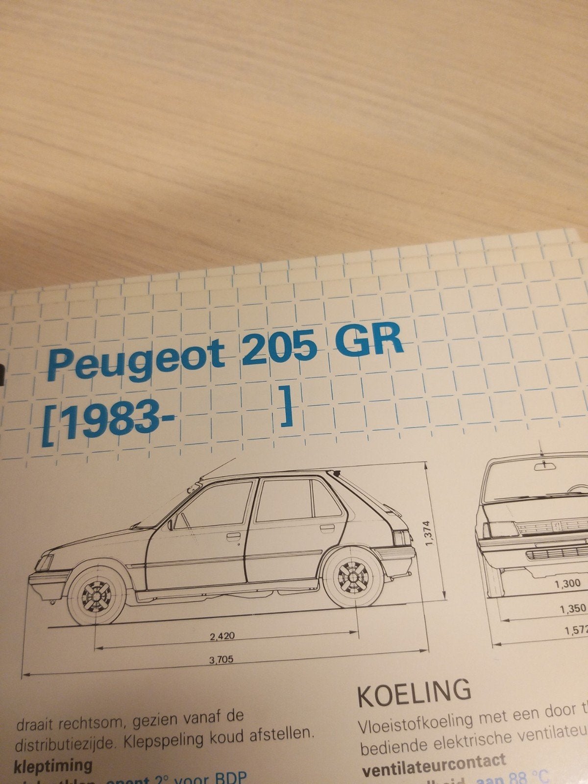 oude smeerkaart Peugeot 205 GR 1,4 liter Nederlands porto2,8, Ophalen of Verzenden, Zo goed als nieuw, Peugeot