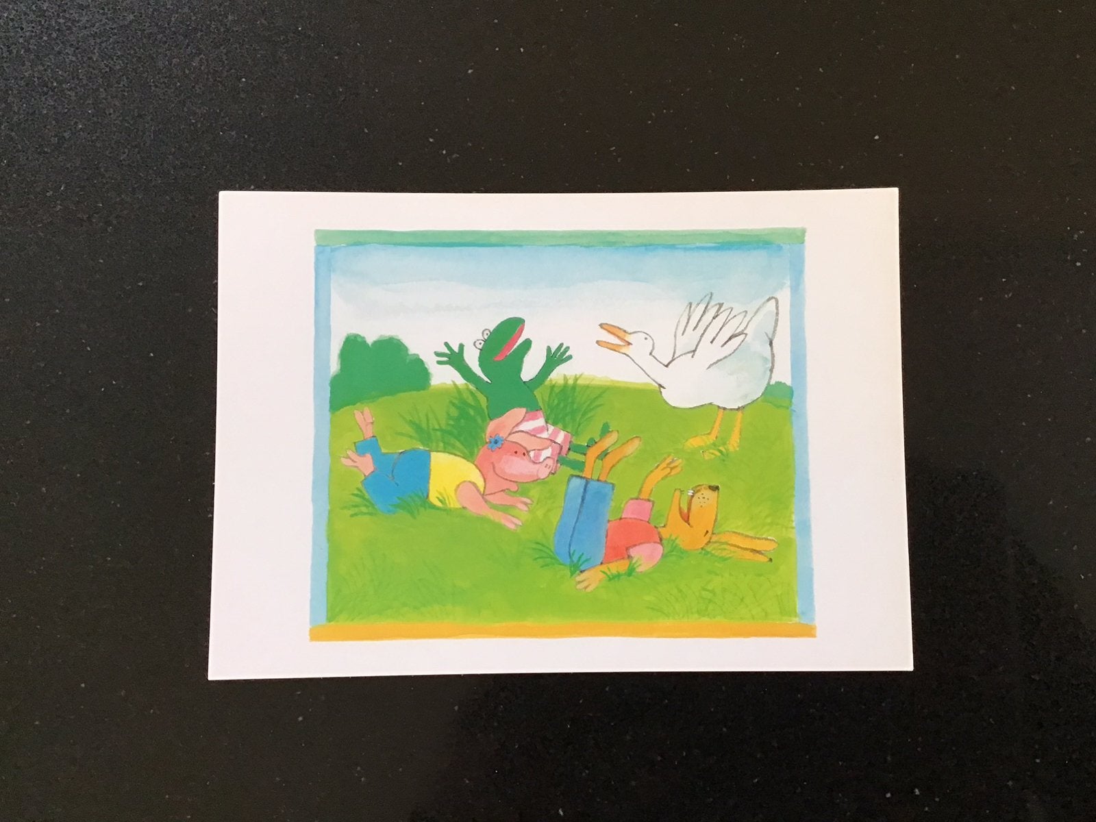 Ansichtkaart. Kinderpostzegels. Kikker en het vogeltje., Verzenden, 1980 tot heden, Ongelopen, Kinderen