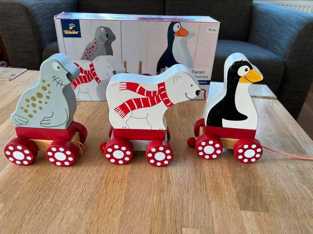Tchibo houten speelgoed trein met dieren/ pooldieren 9-delig, Ophalen of Verzenden, Zo goed als nieuw