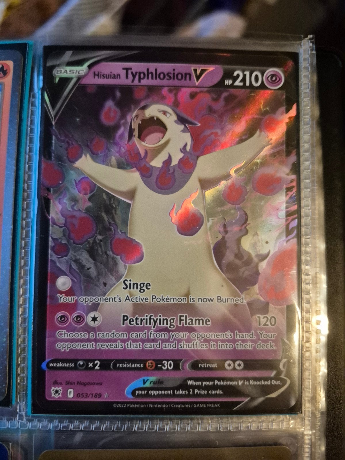 Pokémon Kaart Hisuian Typhlosion V 053/189, Ophalen of Verzenden, Zo goed als nieuw, Losse kaart