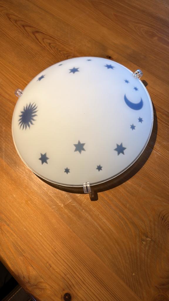 Plafonnière kinderkamer maan zon sterren doorsnee ong. 30 cm, Huis en Inrichting, Ophalen of Verzenden, Gebruikt, Glas