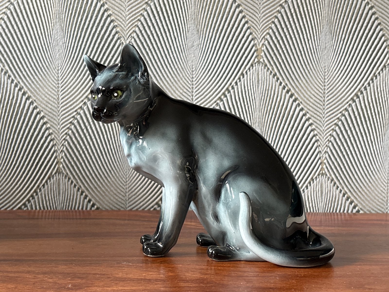 Vintage porceleinen kat - Russian Blue - 14 cm hoog, Ophalen of Verzenden, Zo goed als nieuw, Dier