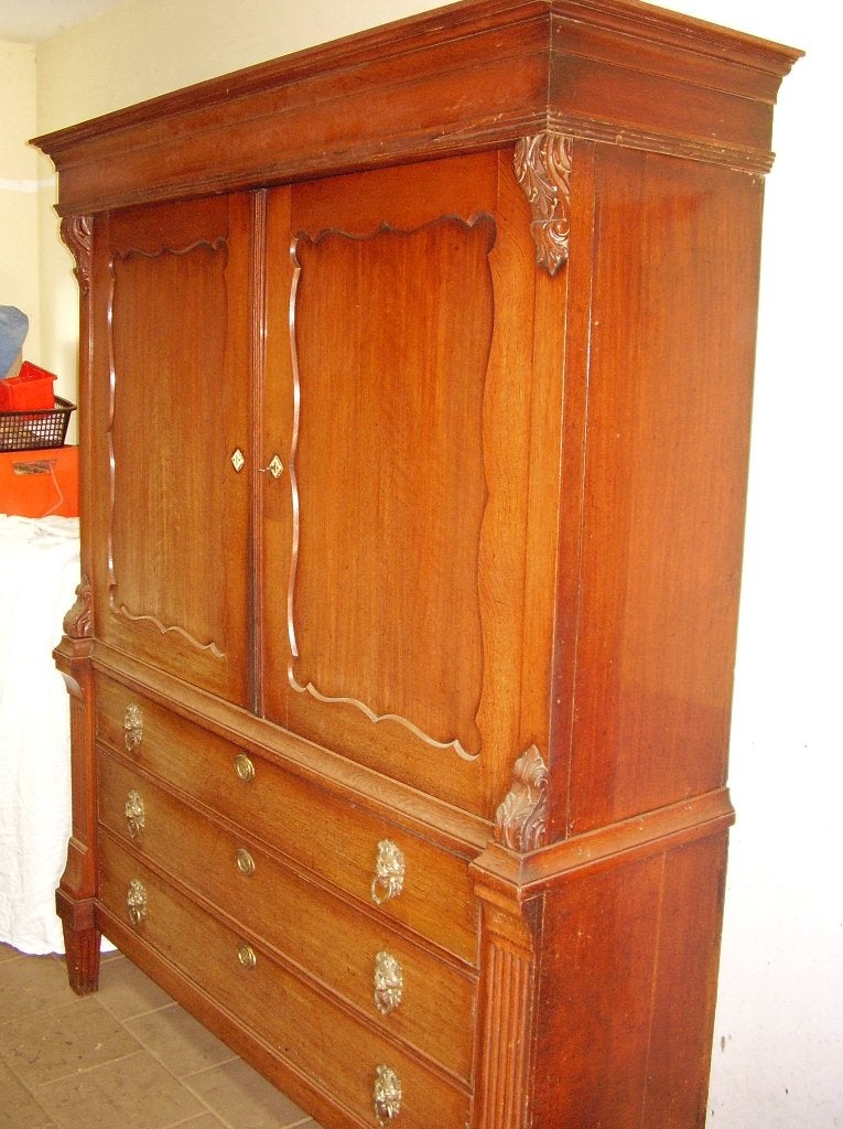 Klein 215 cm eiken empire/biedermeyer kabinet, Antiek en Kunst, Antiek | Meubels | Kasten, Ophalen