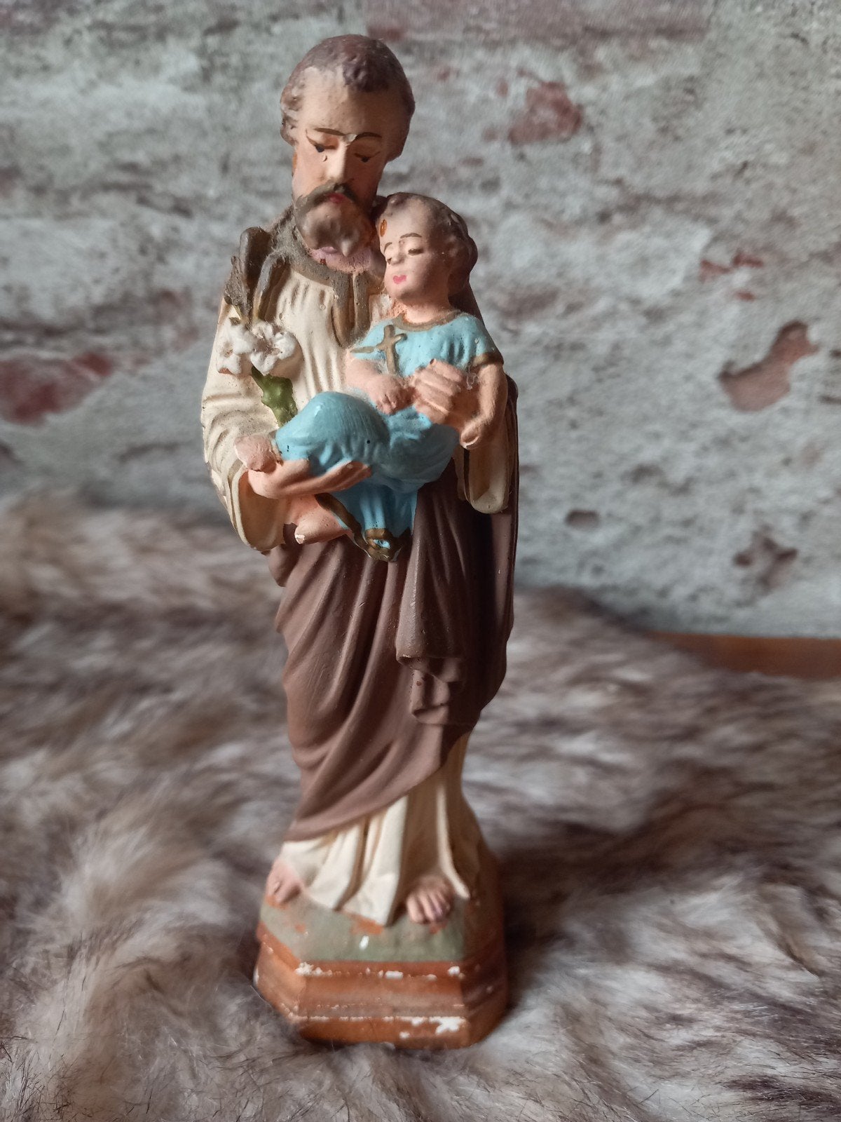 Vintage beeldje Jozef met kindje Jezus - 16 cm hoog, Antiek en Kunst, Ophalen of Verzenden
