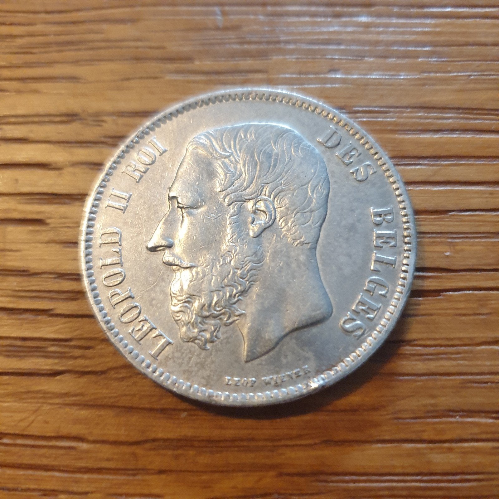 Zilveren 5 Frank Leopold II Munt 1871, Postzegels en Munten, Verzenden, Zilver, Losse munt, Zilver