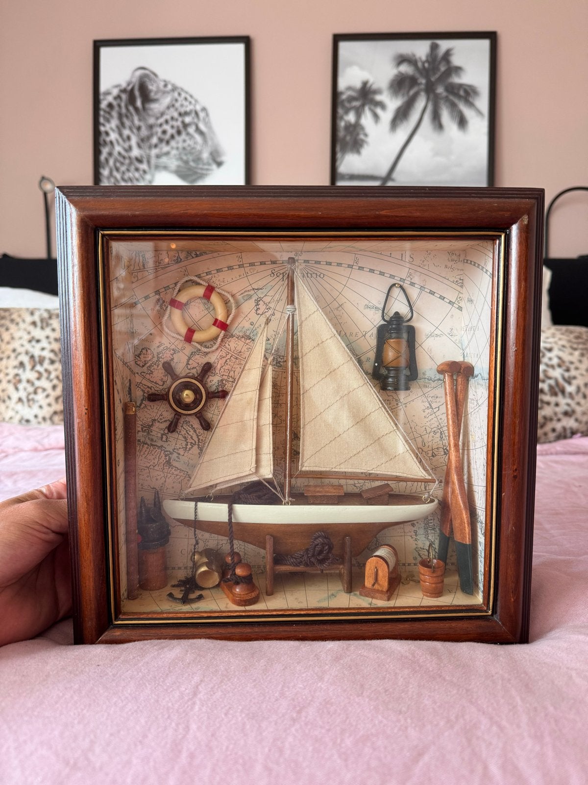 Decoratieve Scheepsmodel in Lijst - Maritieme Sfeer, Ophalen of Verzenden, Gebruikt