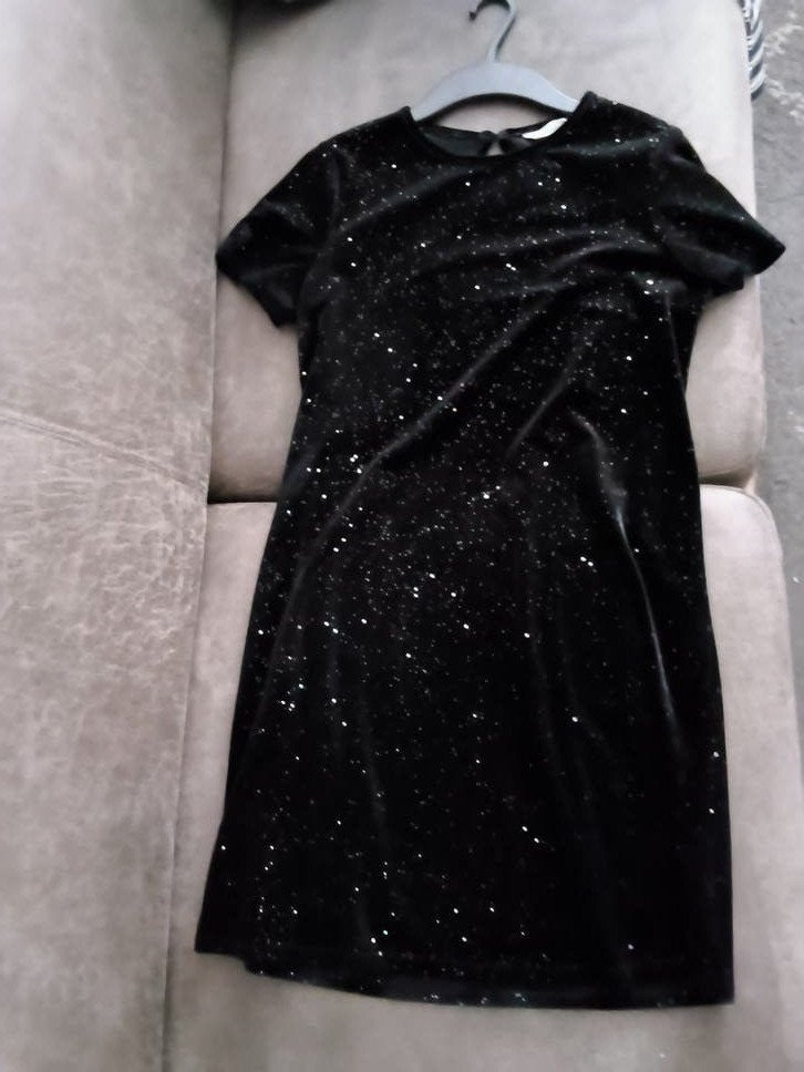 Zwarte glitterjurk H&M maat 158/164, Gebruikt, Meisje, H&M, Ophalen of Verzenden