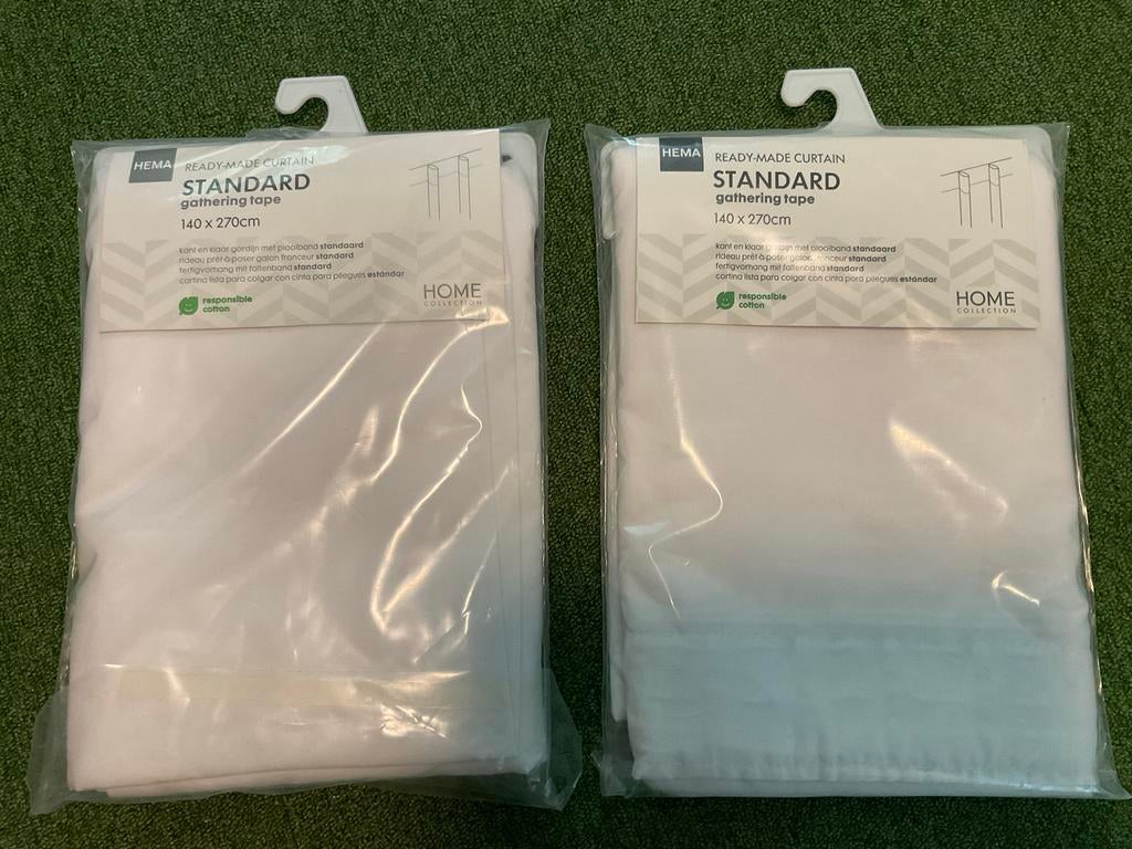 2x HEMA Kant en Klaar Gordijn Wit 140x270cm, 100 tot 150 cm, 200 cm of meer, Wit, Nieuw