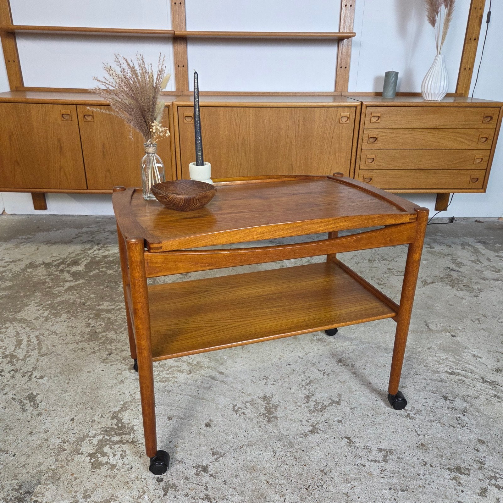 Poul Hundevad, vintage jaren 60 Teak trolley theewagen Deens, Huis en Inrichting, Ophalen, Gebruikt, Scandinavisch, Johannes Andersen, Dyrlund, Wegner