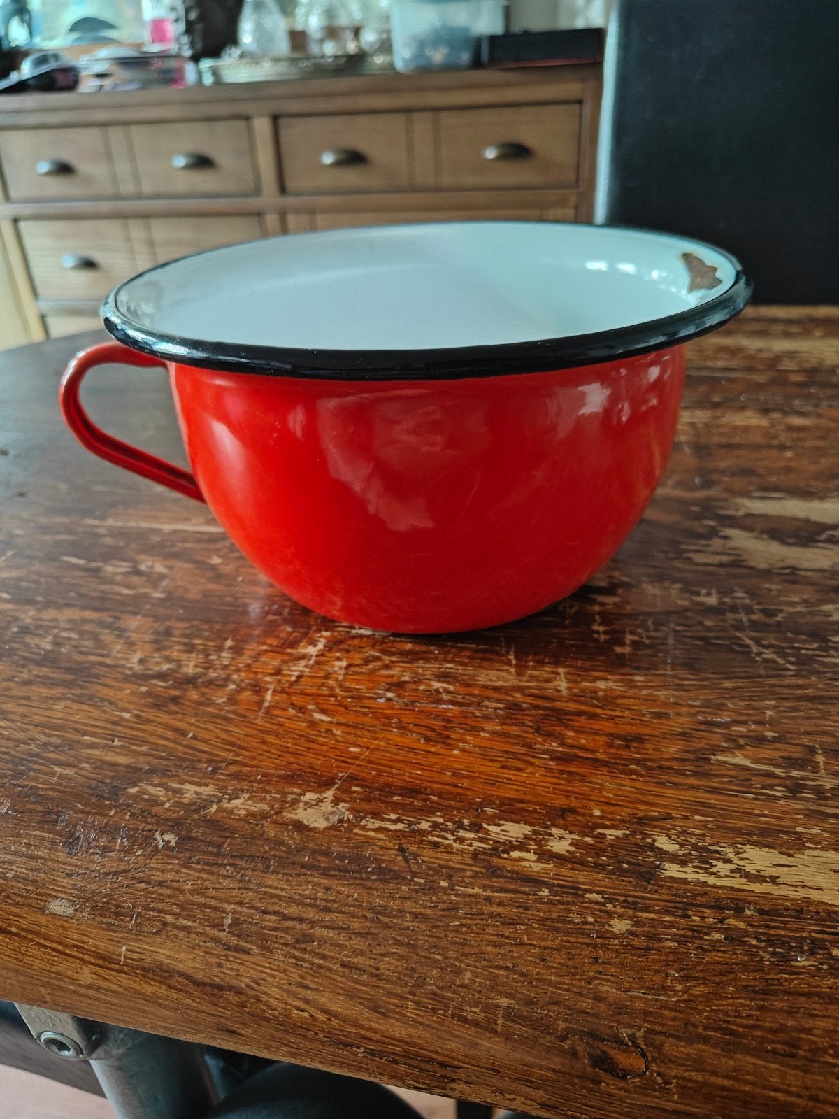 Vintage Emaille Po Pispot - Rood met Witte Binnenkant, Ophalen of Verzenden
