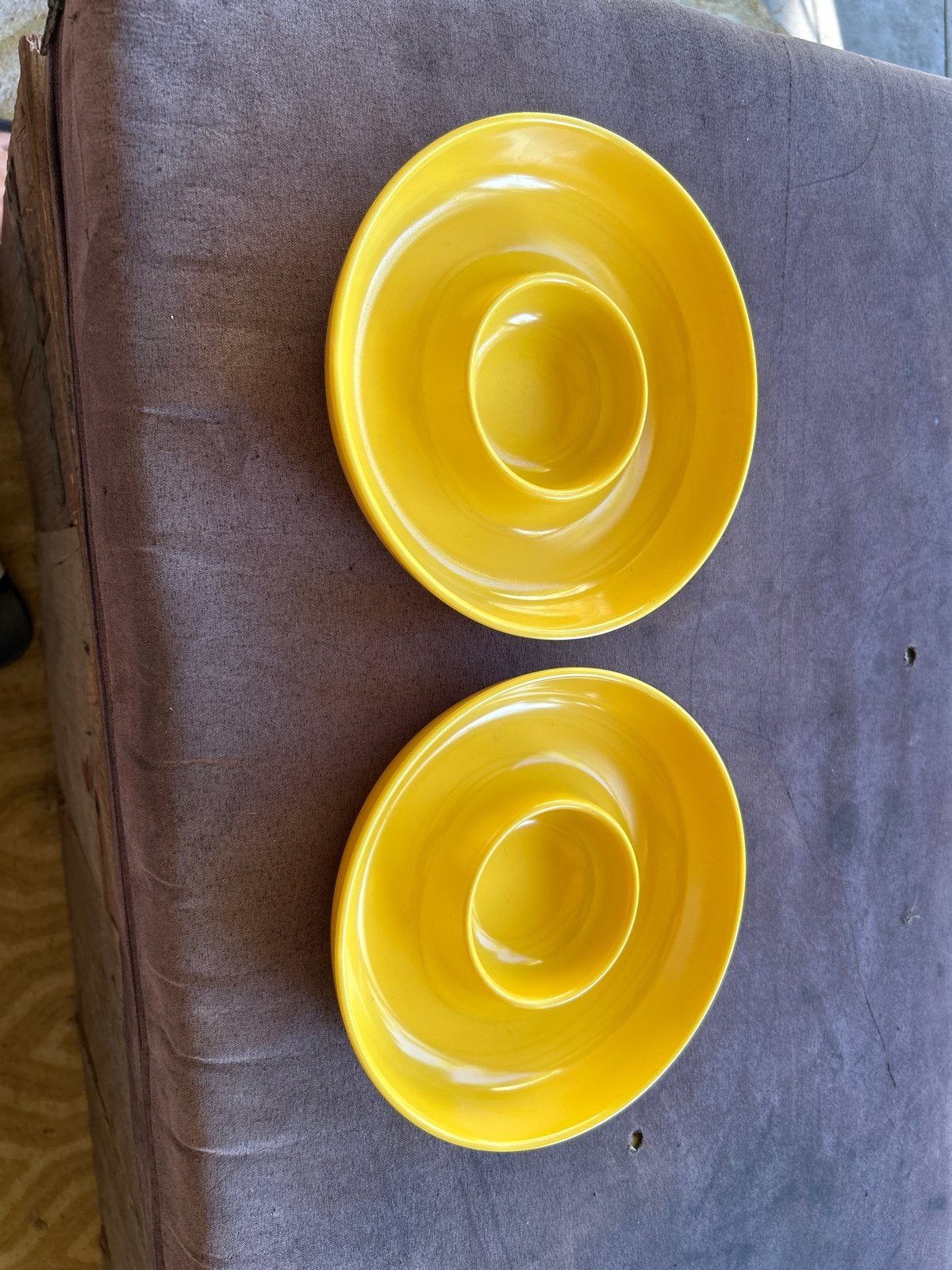 2 gele chips en dip schaaltjes  - Vintage stijl, Gebruikt, Keramiek, Overige typen, Vintage
