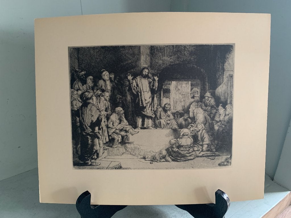 Rembrandt lichtdruk predikend, Antiek en Kunst, Ophalen of Verzenden, Religie, Ets, 1600 - 1699