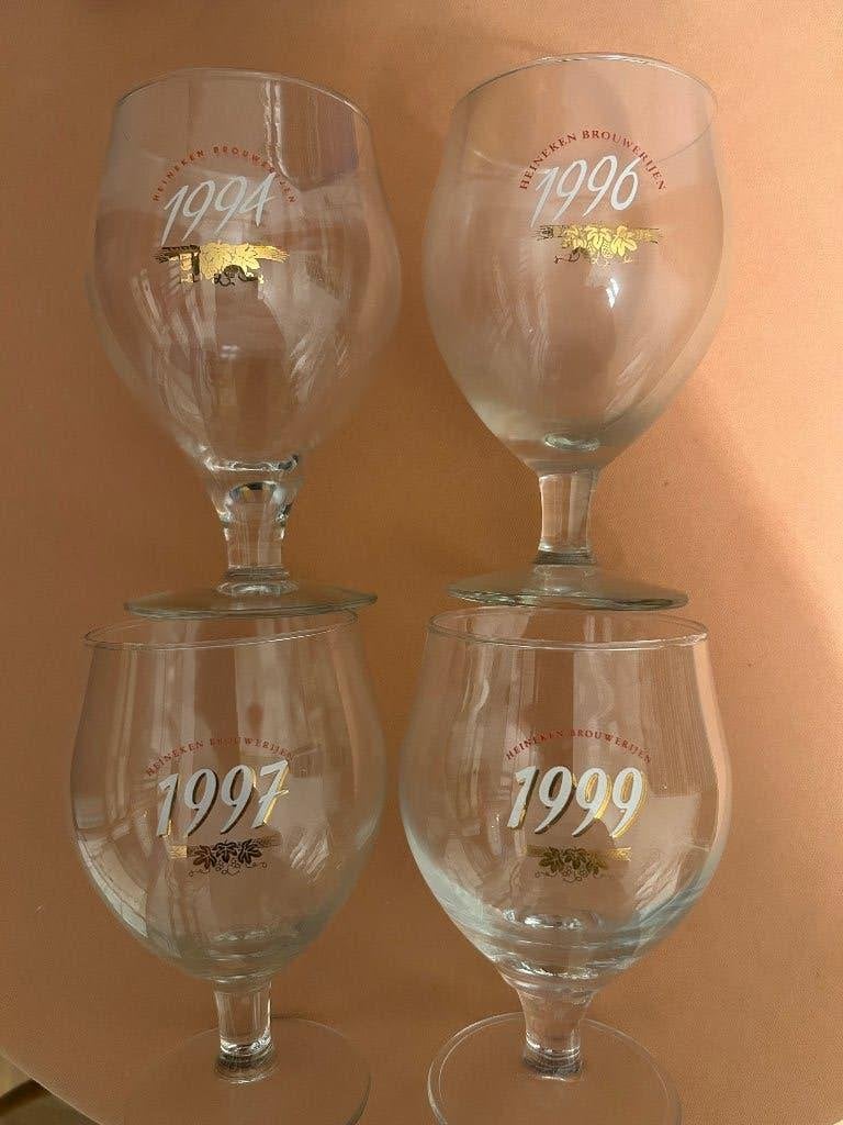 Heineken oudejaarsglazen ‘94, ‘96, ‘97, ‘99, Verzamelen, Biermerken, Ophalen, Nieuw, Glas of Glazen, Heineken