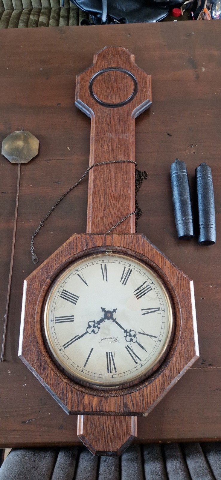 Complete eikenhouten Warmink (Wuba) wandklok, Ophalen, Wandklok