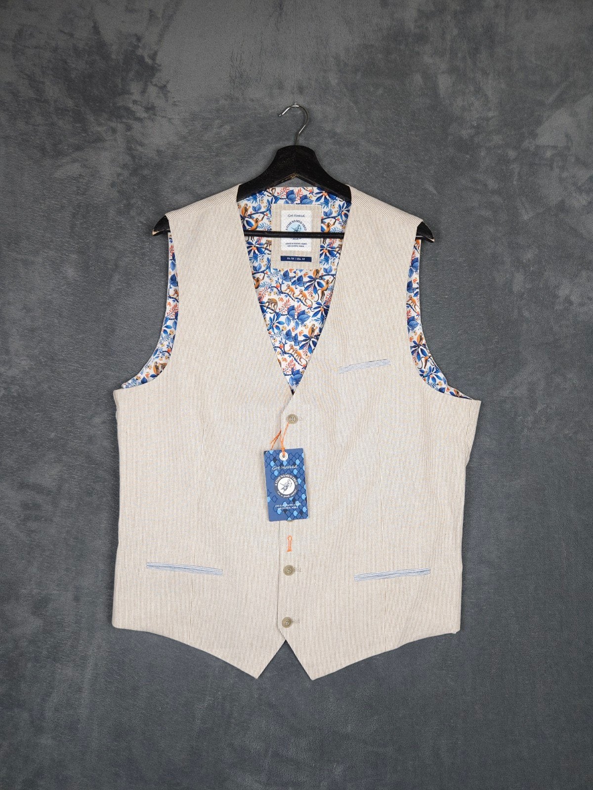 A Fish Named Fred Gilet Waistcoat Linen Stripe 54 Beige Zand, Kleding | Heren, Maat 52/54 (L), ., Beige, A Fish Named Fred